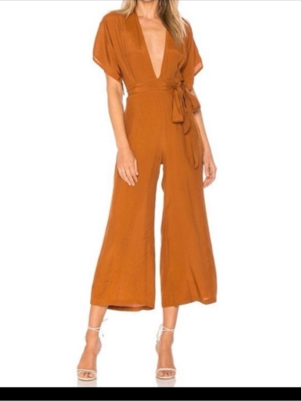 Faithfull the Brand Rust Deep V Tie-Waist Cropped Wide-Leg Jumpsuit